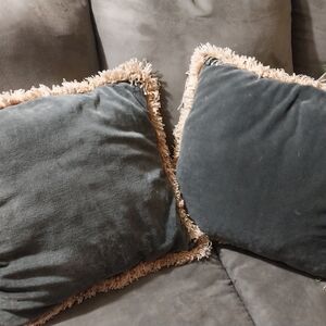 Elegant Gray Throw Pillows with Fringe